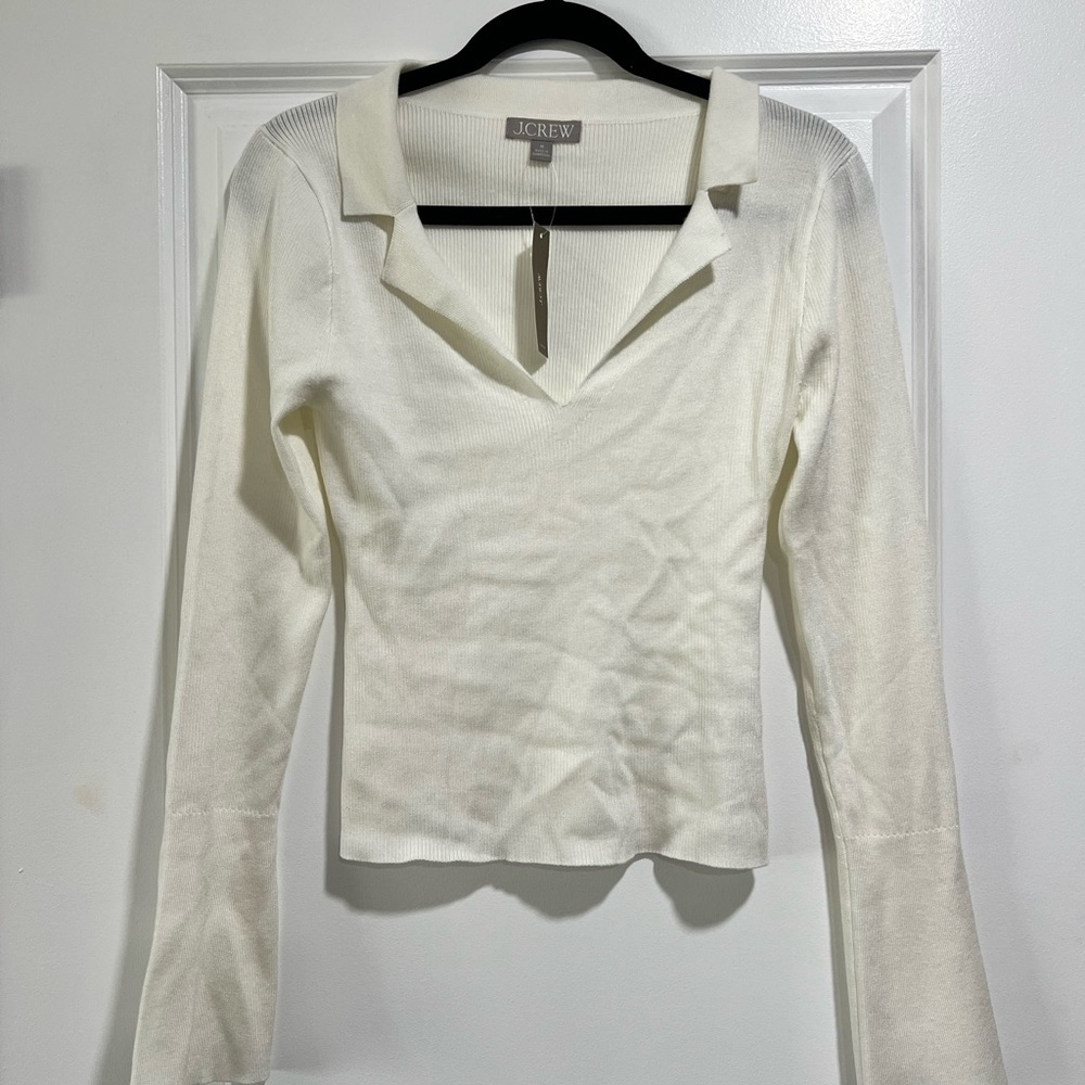 J. Crew Ivory Ribbed V-Neck Top - Picture 3 of 7